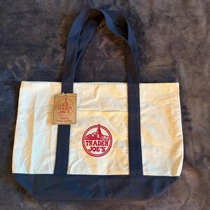 Trader Joe’s blue and white cotton tote NWT